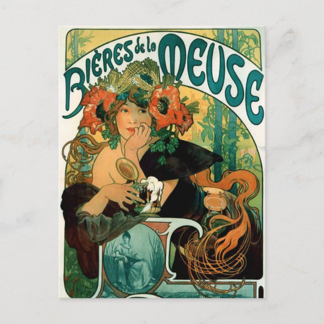 Cartão postal: Mucha - Bieres de la Meuse (Frente)