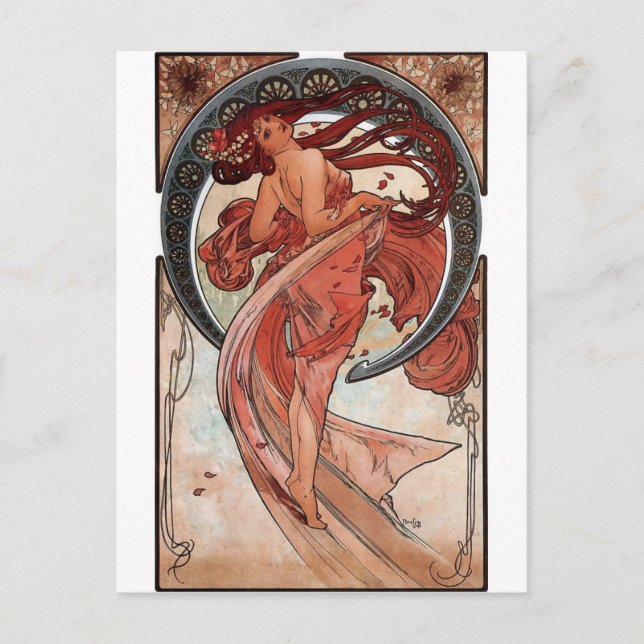 Cartão Postal Mucha dance art deco Lady (Frente)