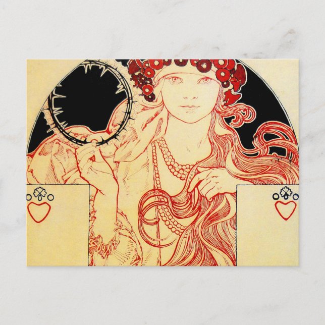 Cartão Postal Mucha ~ Girl do Poster da exposição do Brooklyn (Frente)