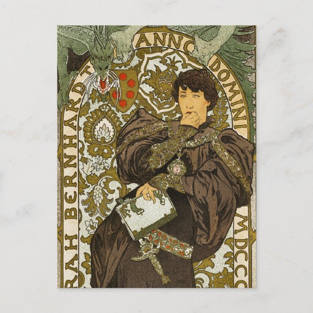 Cartão Postal Mucha - Teatro - Lorenzaccio - Art Nouveau (Frente)