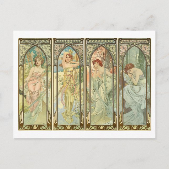 Cartão Postal Mucha, Times of the Seasons, Art Nouveau (Frente)