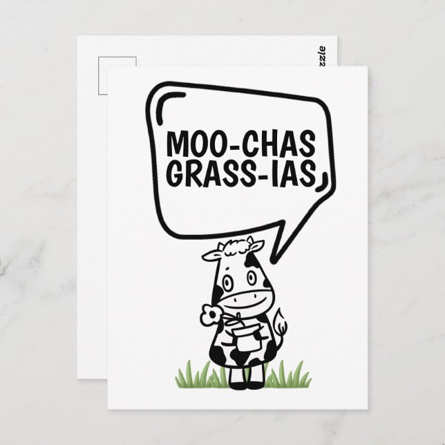 Cartão Postal Muchas Gracias Cow Pareciam Muitos Obrigados Engra (Frente/Verso)