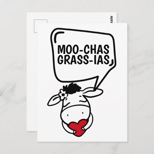 Cartão Postal Muchas Gracias Cow Pareciam Muitos Obrigados Engra (Frente/Verso)