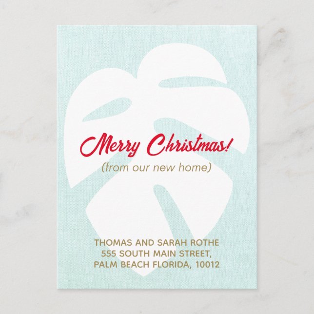 Cartão Postal Mudamos Monstera Tropical Folha de Natal Postca (Frente)