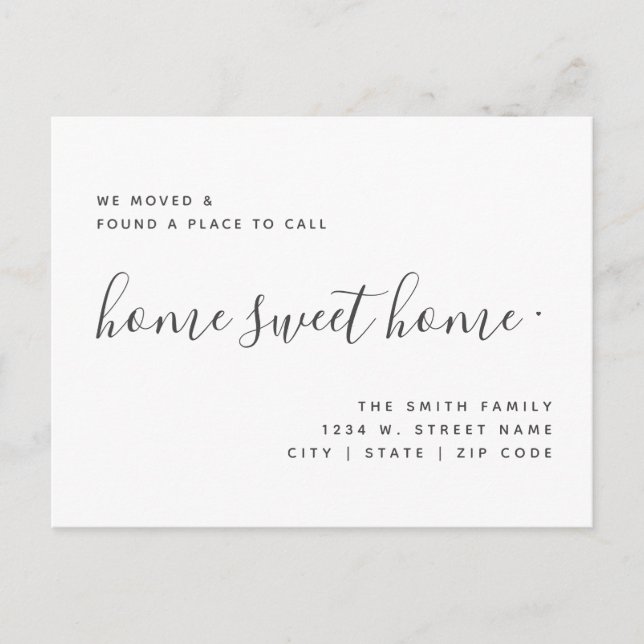 Cartão Postal Mudamos para casa, doce lar Caligrafia moderna (Frente)