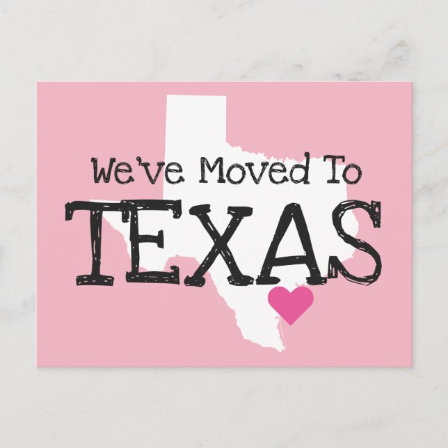 Cartão Postal Mudamos para Texas Pink Heart (Frente)