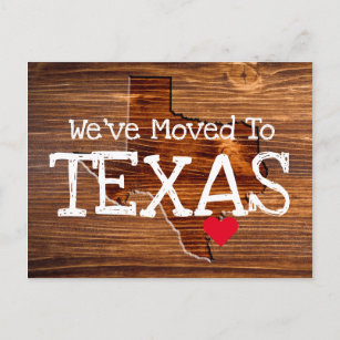 Cartão Postal Mudamos para Texas Wood Cortado Coração Vermelho