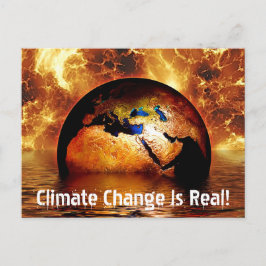 Cartão Postal "Mudança climática é real!" e queimando a Terra
