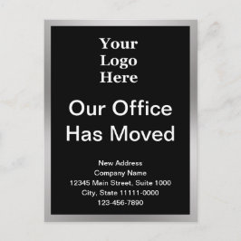 Cartão Postal Mudança comercial do endereço preto e prata frente