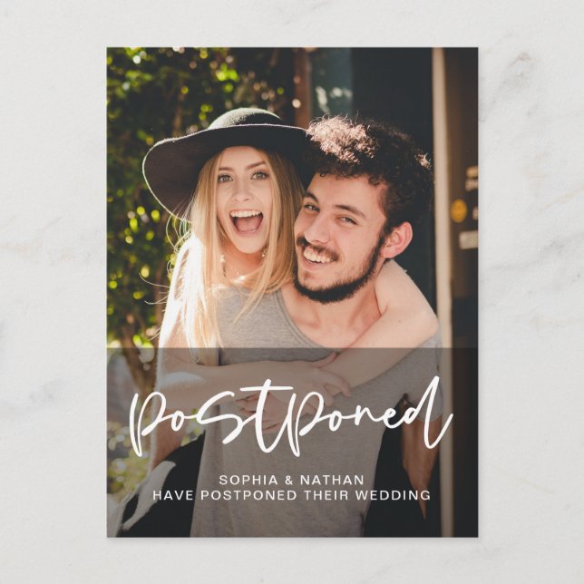Cartão Postal Mudança de Data de Adiamento do Casamento com Foto (Frente)