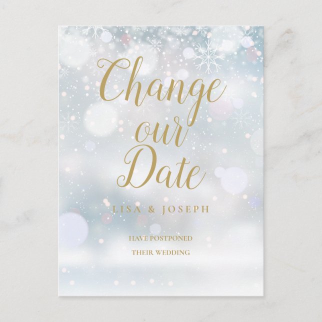 Cartão Postal Mudança de Data de Script Dourado Evento de Invern (Frente)