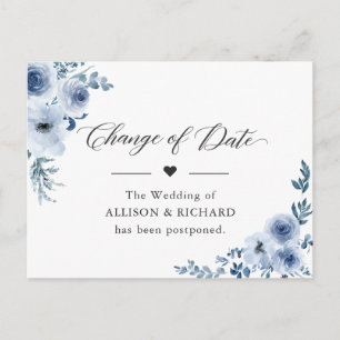 Cartão Postal Mudança de Data Plano Novo Elegante Flores Azul Em