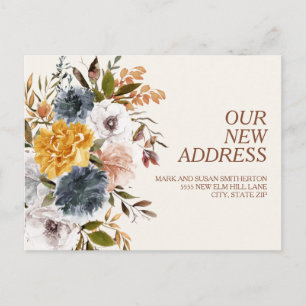 Cartão Postal Mudança de Endereço Amarelo Azul Ferrugem Floral d