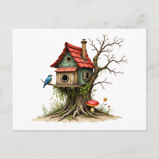 Cartão Postal Mudança de Endereço Casa de Pássaros Encantadora (Frente)