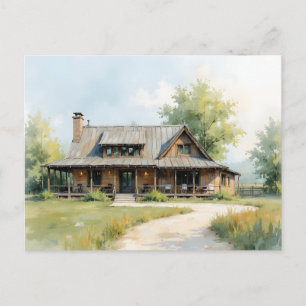 Cartão Postal Mudança de Endereço Fazenda Estilo Aquarela