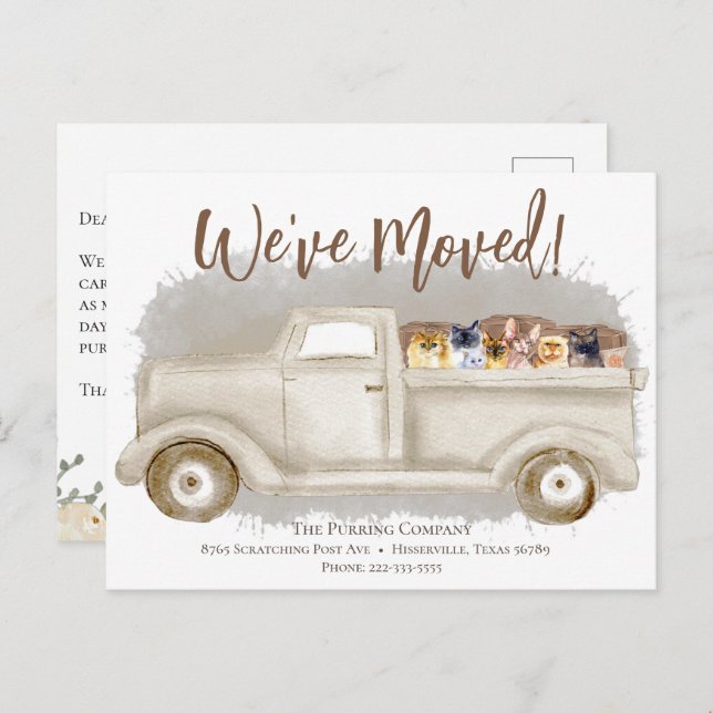 Cartão Postal Mudança de Endereço, Gatos, Anúncio de Caminhão de (Frente/Verso)