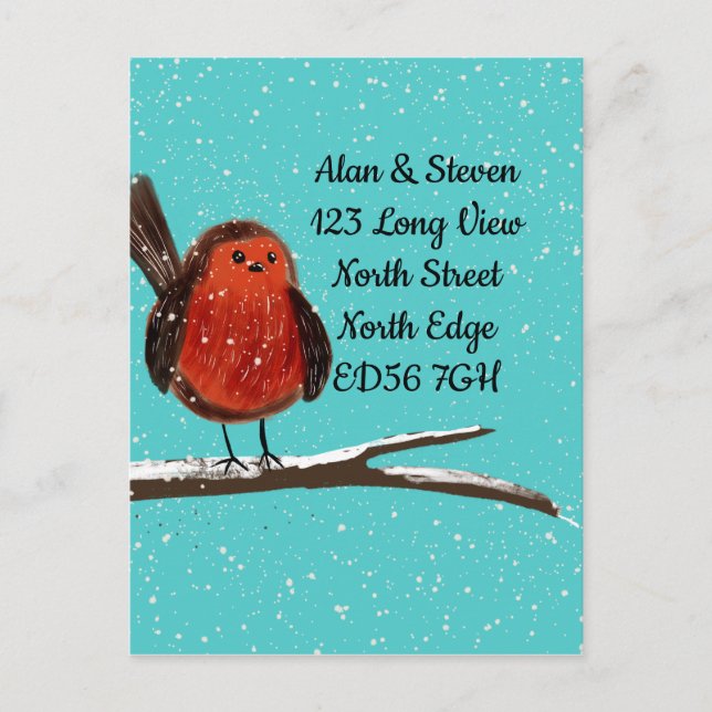Cartão Postal Mudança de endereço Robin em um galho (Frente)
