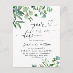 Cartão Postal Mudança de Planos Casamento Elegante de Eucalipto