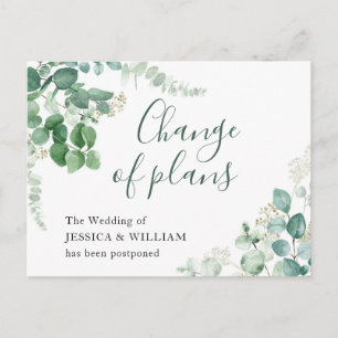 Cartão Postal Mudança de Planos Casamento Elegante de Eucalipto