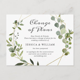 Cartão Postal Mudança de Planos Casamento Elegante Eucalipto