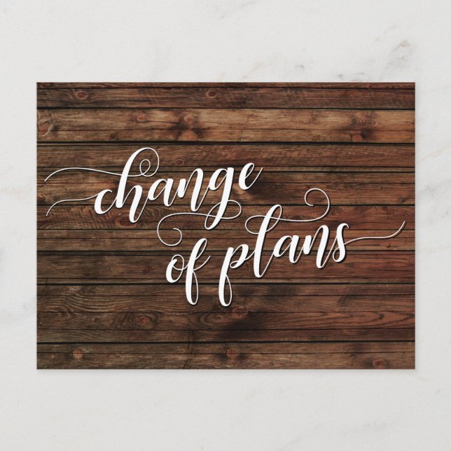 Cartão Postal Mudança de Planos de Madeira Rústica Adiou Casamen (Frente)