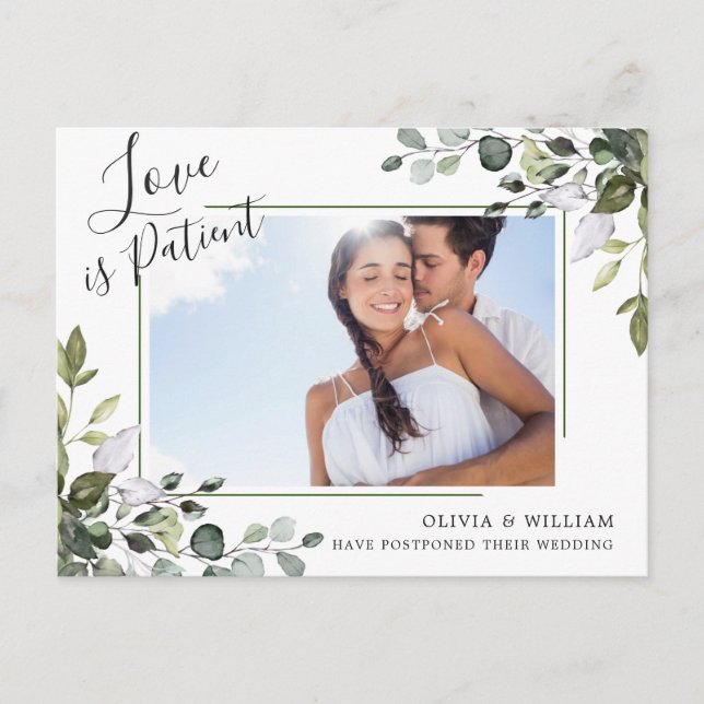 Cartão Postal Mudança de Planos do Casamento Eucalyptus FOTO Ele (Frente)