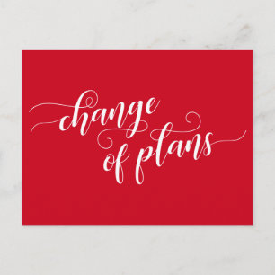 Cartão Postal Mudança de planos elegante vermelha casamento adia