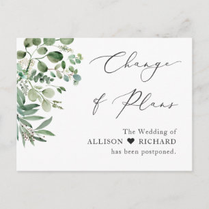 Cartão Postal Mudança de Planos Script Simples Eucalipto Elegant
