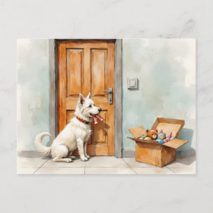 Cartão Postal Mudança Divertida de Endereço do Cachorro Branco