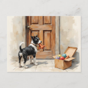 Cartão Postal Mudança Divertida de Endereço do Cachorro Preto e