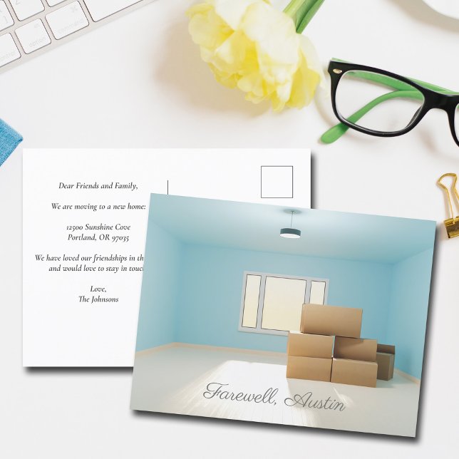 Cartão Postal Mudança moderna de despedida de endereço Nova sala (Criador carregado)