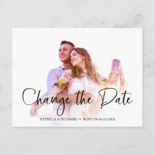 Cartão Postal Mudança Simples e Elegante de Data do Casamento Ad