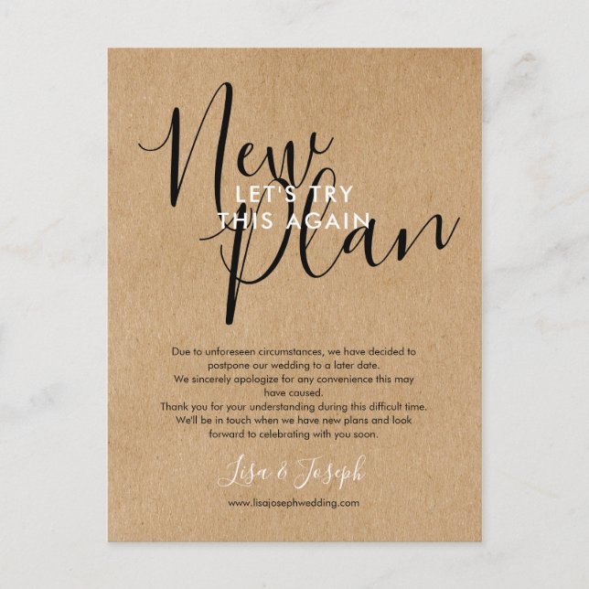 Cartão Postal Mudar a Data Adiada Cancelada Foto Rústica (Frente)