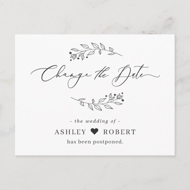 Cartão Postal Mudar a Data Adiada Simples Desenhada à Mão Folhas (Frente)