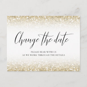 Cartão Postal Mudar a Data Caligrafia Moderna Brilho Dourado