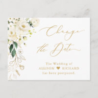 Mudar a Data Dourado Script Verde e Floral Branco