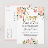 Mudar a Data Rosa Floral Dourado Script