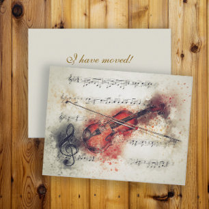 Cartão Postal Mudar Endereço Aquarela Violino Partitura