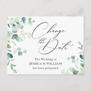 Cartão Postal Mude a Data Casamento Elegante Eucalipto