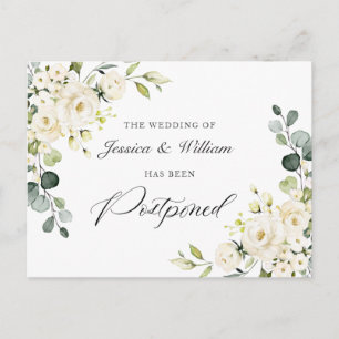 Cartão Postal Mude a Data Elegante Eucalipto Rosas Brancas