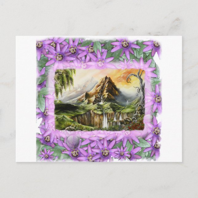 Cartão Postal mudo com moldura de flores de alça (Frente)