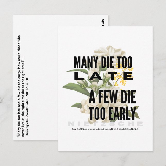 Cartão Postal Muitas morrem demasiado tarde e algumas morrem dem (Frente/Verso)