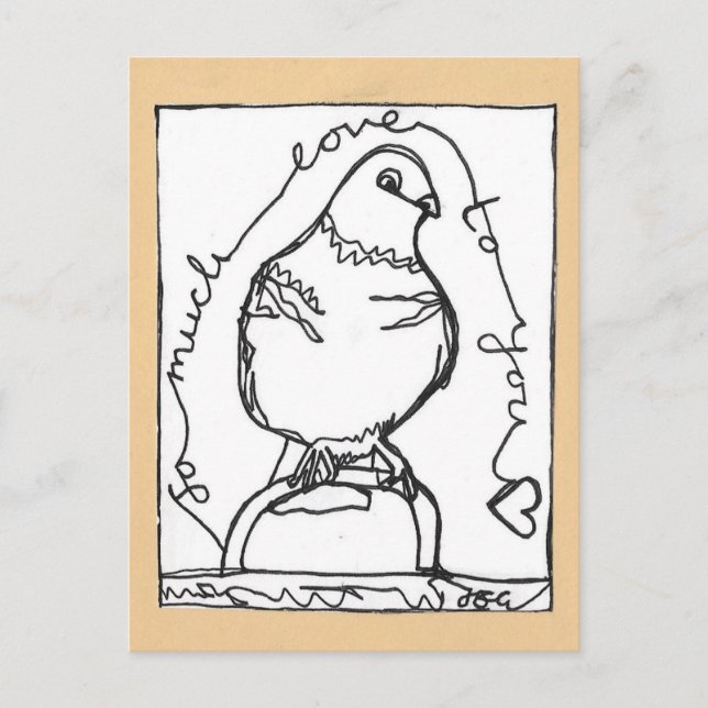 Cartão Postal Muito Amor Pigeon Postcard Linha Contínua (Frente)