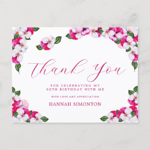 Cartão Postal Muito Bonito Obrigado Floral Rosa de 60 Anos