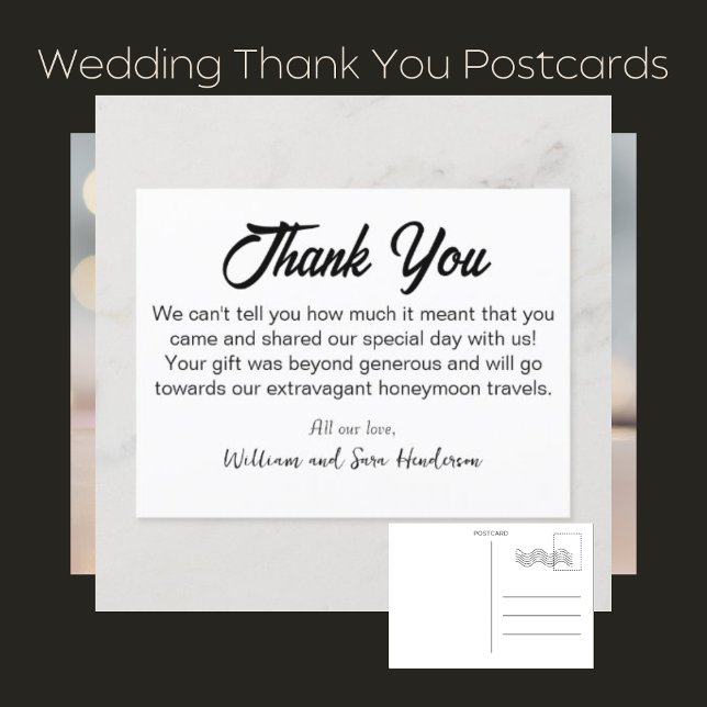 Cartão Postal Muito obrigado, convidados de casamento Obrigado C (Simple Wedding Ty Postcards)