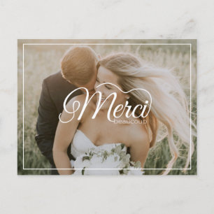 Cartão Postal Muito Obrigado Letra Moderna Branca Foto Casamento