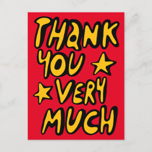 Cartão Postal MUITO OBRIGADO Letras Bolha Amarelo Vermelho