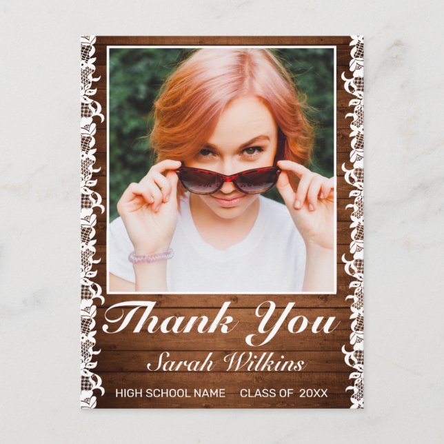 Cartão Postal Muito obrigado pela foto de formatura em madeira r (Frente)