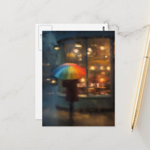 Cartão Postal Mulher Abstrata em Dia Chuvoso Com Guarda-Chuva Ar