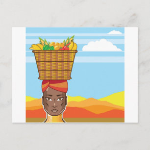 Cartão Postal Mulher africana com cesto de comidas